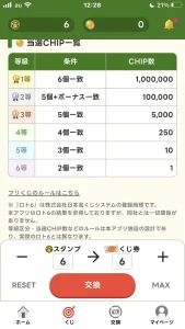 フリくじの等級一覧画面